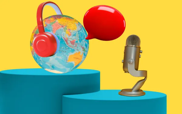 Microphone and globe on a platform