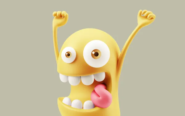 Weird little cartoon creature holding their hands out in excitement